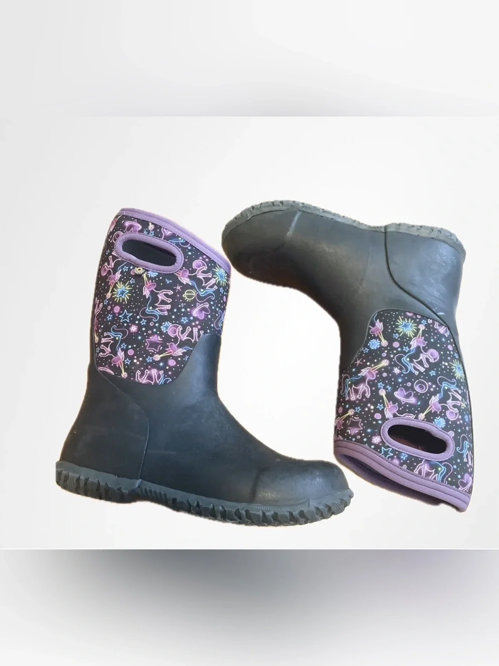 Bogs Kids Black Rain Boots with Unicorn Print
